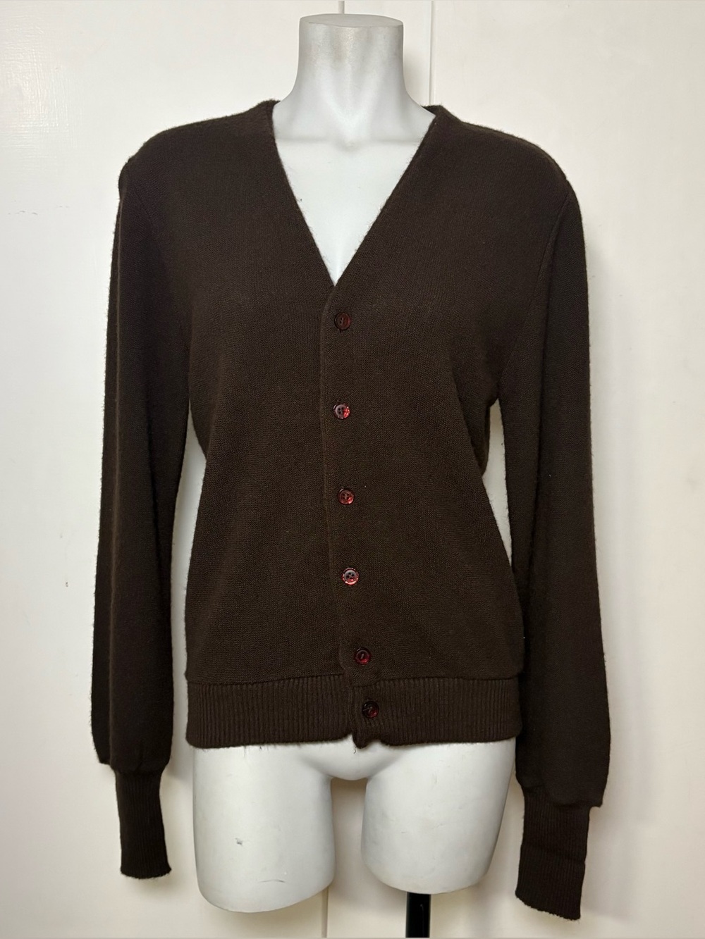 Vintage 70s Jantzen Dark Brown Mens Cardigan Sweater Size Small
